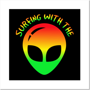 Surfing with the alien t-shirt Hawaii Posters and Art